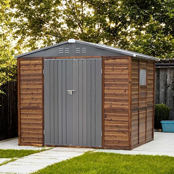 8x6 FT Outdoor Storage Shed, Wood Metal Utility Tool Shed Storage House by AEMSOFK
