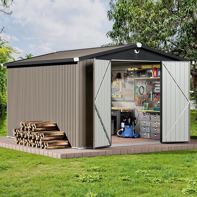 10x12 FT Outdoor Storage Shed, Metal Tool Sheds, Waterproof Outside Storage Shed by Sannwsg