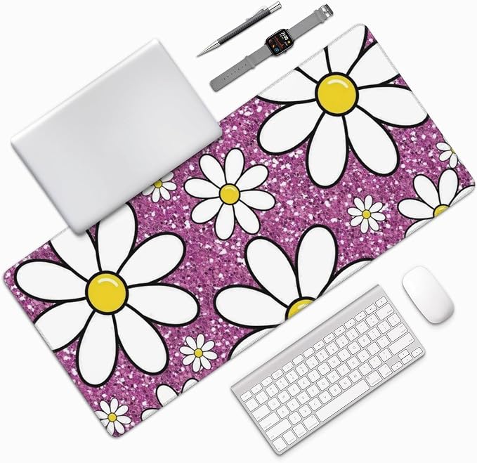 Purple Sparkling Daisy Large Mouse Pad, Flowers Gaming Desk Mat, XXL Keyboard - Image 7