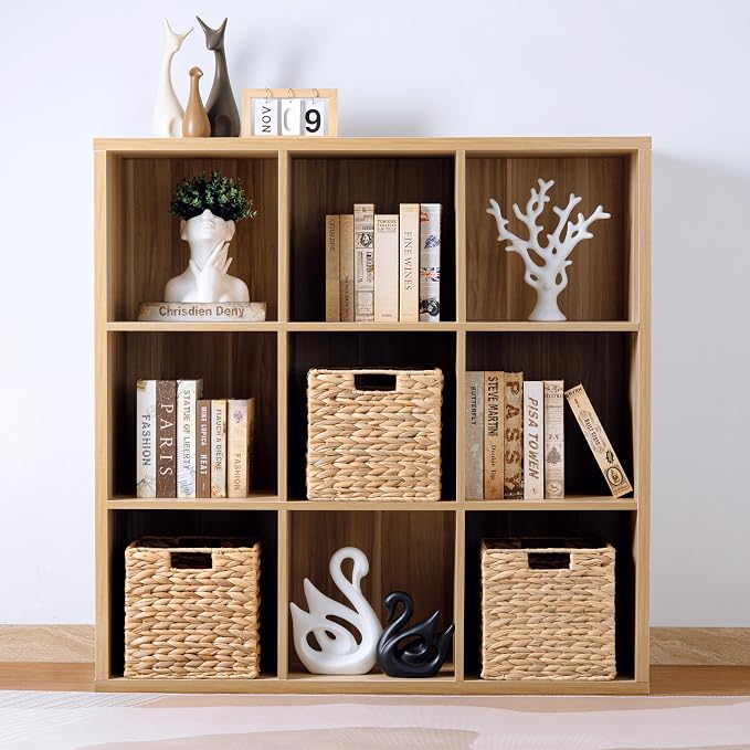 10.5x10.5 Water Hyacinth Storage Baskets, Collapsible Square Wicker Baskets - Image 2