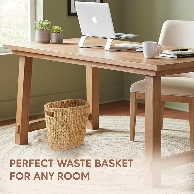 GREENATURAL Wicker Trash Can, Handwoven Water Hyacinth Waste Basket, Wicker - Image 5
