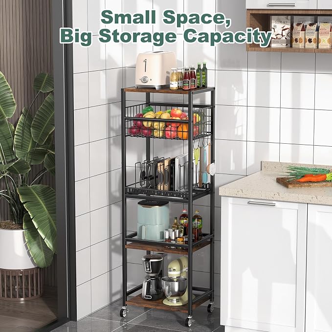 Housolution 5 Tier Kitchen Rolling Cart, Storage Cart - Image 7