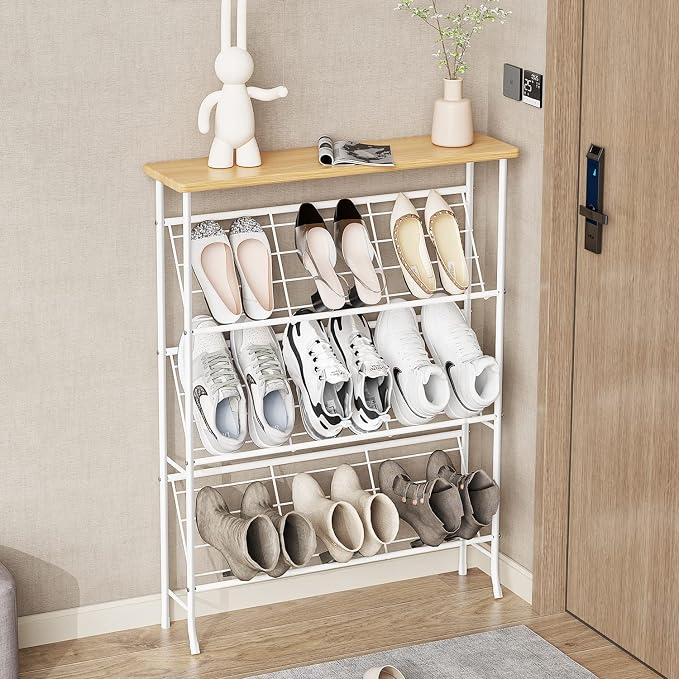 JZM Shoe Rack Storage, Narrow 4 Tier Metal Shoe Storage Shelf, Free Standing by JZM