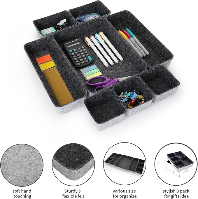 Welaxy desk drawer organizer tray shallow felt storage bin - Image 6