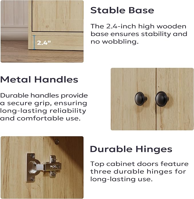 Buffet Cabinet with 3 Door, Kitchen Storage Cabinet with Adjustable Shelf - Image 5