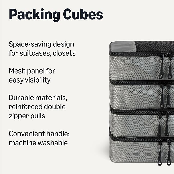 Amazon Essentials 4-Piece Packing Cubes Travel Accessories Set, Luggage - Image 2