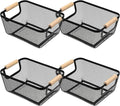 4 Pcs Metal Wire Baskets with Wooden Handles, 9.4x6.9in Wire Storage Basket by Unknown