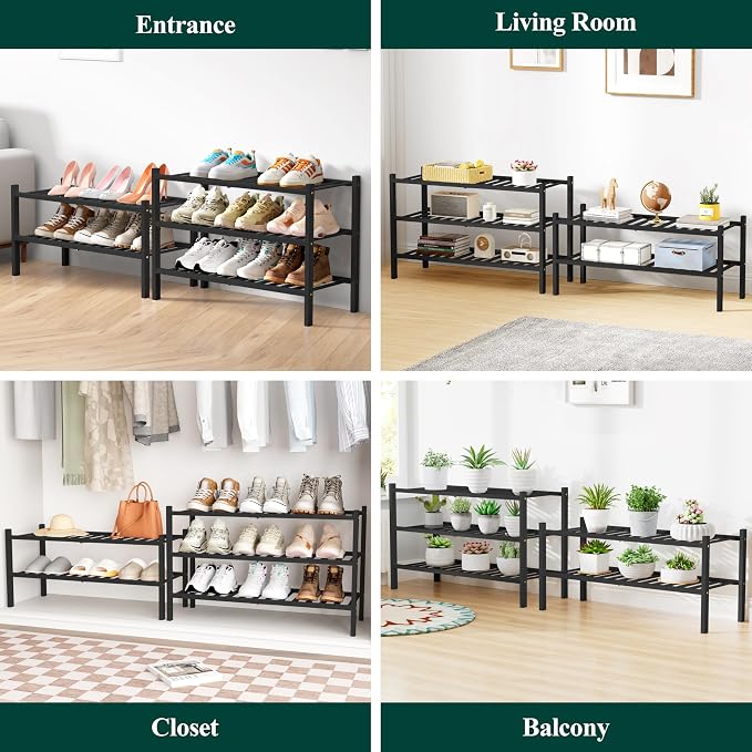 Smiry Bamboo Shoe Rack for Closet, 3 Tier Wooden Stackable Shoe Organizer - Image 7