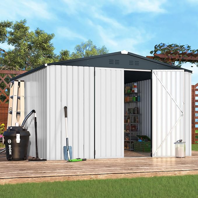 ACOJOY 10'x10' Shed, Large Metal Storage Sheds & Outdoor Clearance, Steel - Image 5
