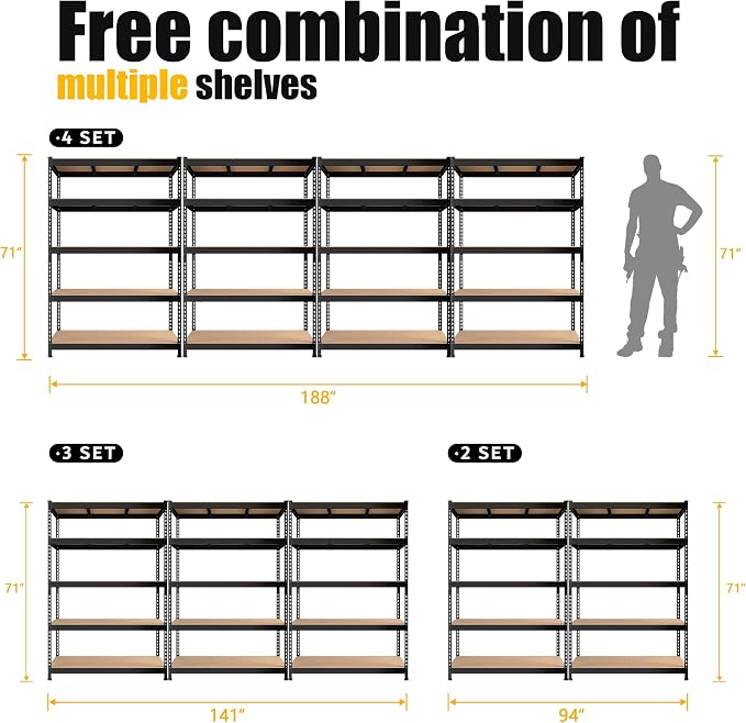PrimeZone 3 Pack Heavy Duty Adjustable 5 Tier Garage Storage Shelves - Image 8