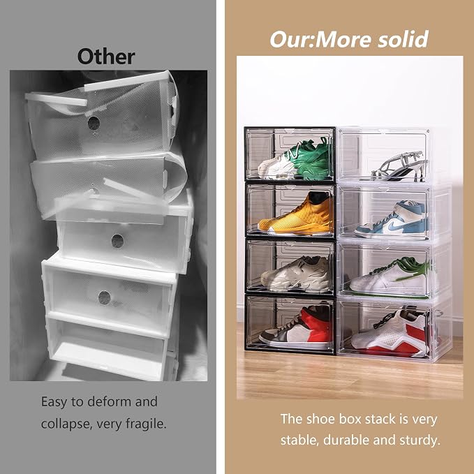 Attelite 8 Pack Shoe Boxes Clear Plastic Stackable, Upgrade Large Shoe Storage - Image 7