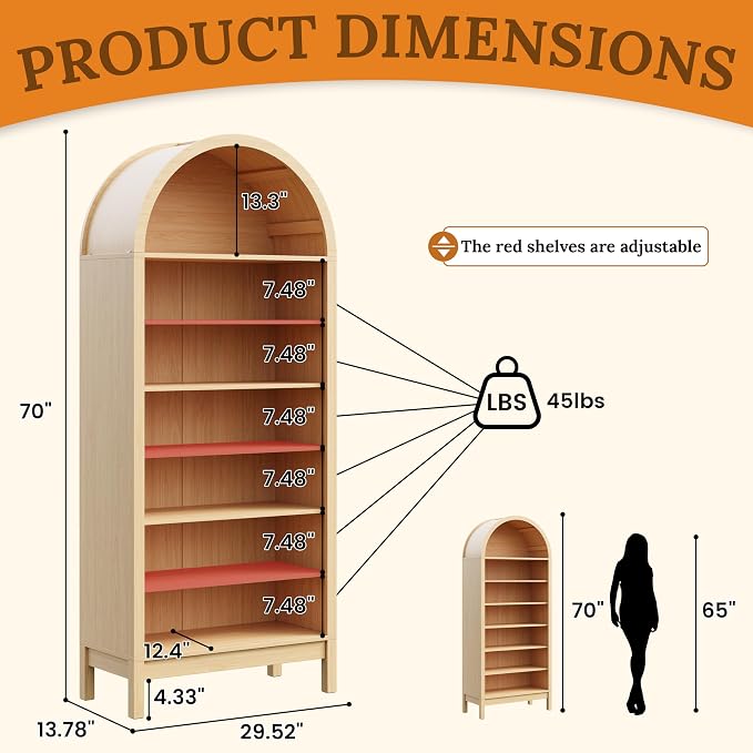 70" Tall Arched Shoe Cabinet, 7-Tier Shoe Rack - Image 2