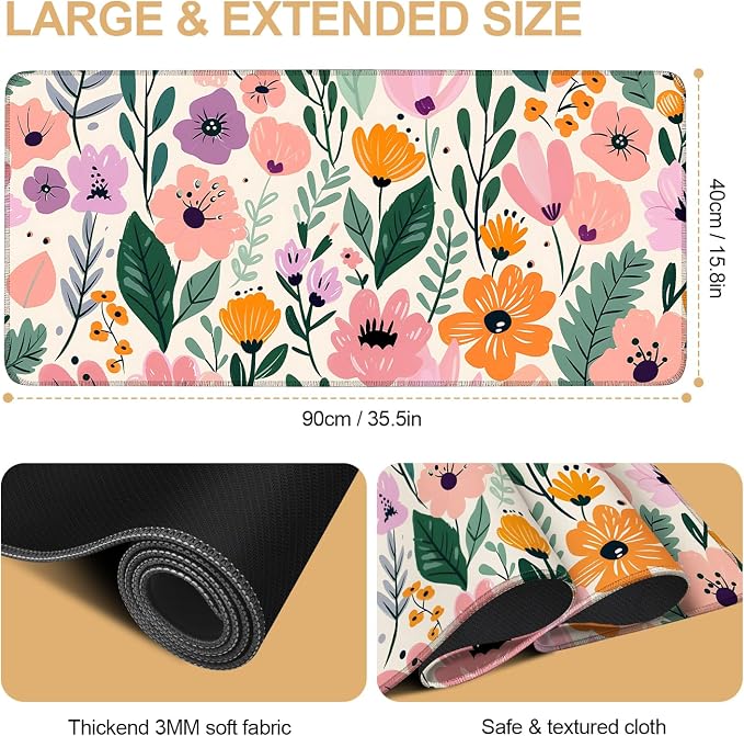 Large Mouse Pad, Floral Garden Desk Mat, Extended Gaming Mouse Pad - Image 2