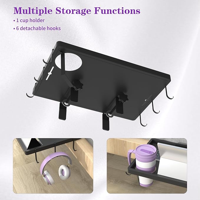 ANYHI Bedside Shelf for Dorm Room Bunk & Top Bunk, Aluminum Clip On Nightstand - Image 4