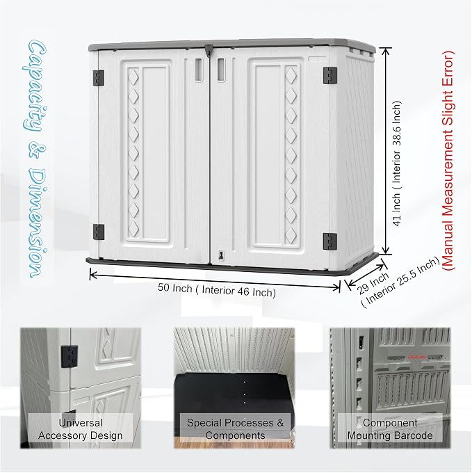 Horizontal Outdoor Storage Shed, 34 Cu.ft Outdoor Storage Cabinet Waterproof - Image 4