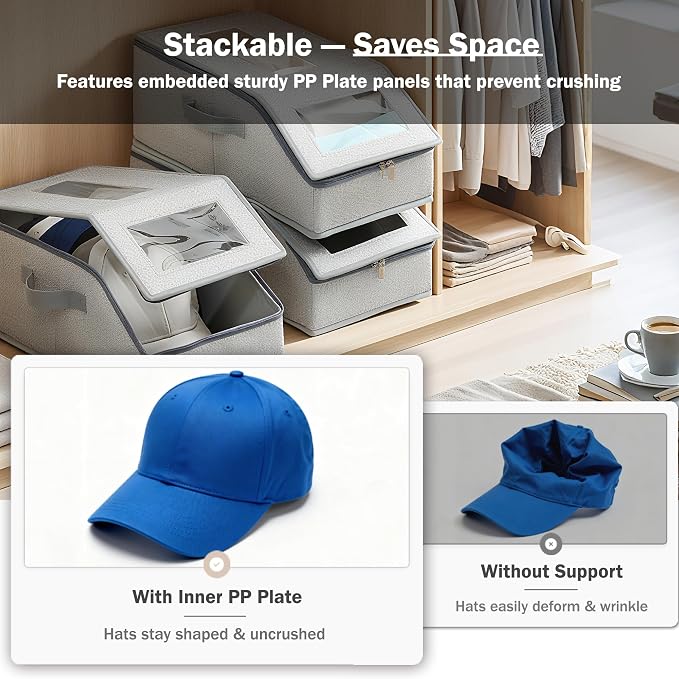 2 Pack Hat Boxes for Women and Men Storage, Fitted Perfect Curve Hats - Image 3