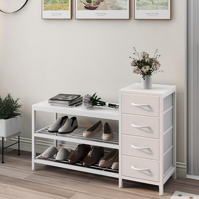 EXOTICA 3-Tier Shoe Storage Bench White Entryway Shoe Rack by EXOTICA