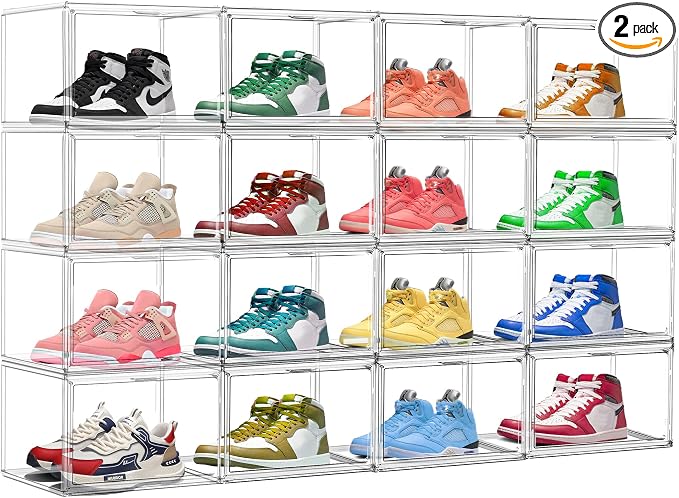 2 Pack Clear Shoe Storage Boxes Stackable Acrylic Shoe Display Case, Large by DAYOOH
