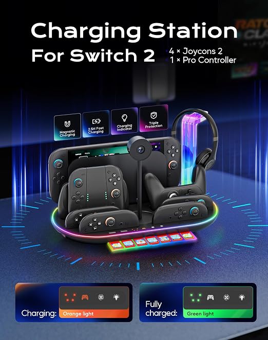 Uxilep Switch 2 Charging Dock, 4 Joycon 2 & Pro Controller Charger, Switch 2 - Image 2