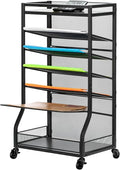 7 Tier Rolling File Cart with Sliding Trays, Wood Metal File Organizer Beside by ThreeHio