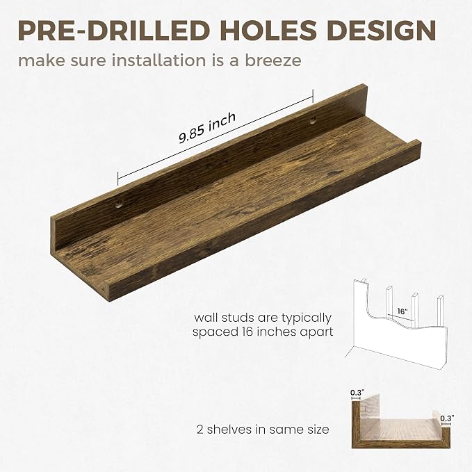 Axeman Floating Shelves for Wall | Picture Ledge Shelf Set of 2 | Rustic - Image 4