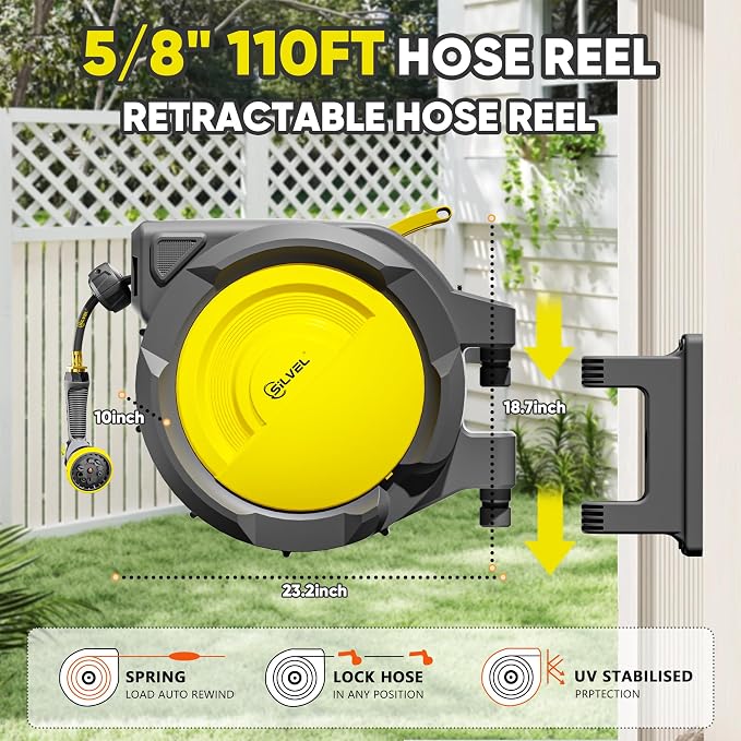 SILVEL Retractable Garden Hose Reel – 5/8 in x 110FT Heavy Duty Automatic Hose - Image 5