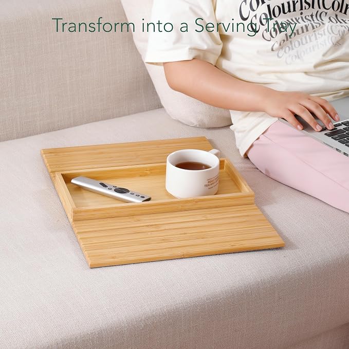 DETOR Couch Tray with Spacious 12.4" x 5.4" Storage Box, Natrual Bamboo Finish - Image 9