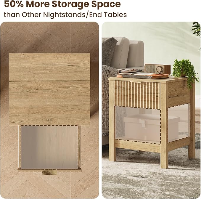 Fluted Night Stand with Golden Handle, Bedside Table with Storage Shelf - Image 4