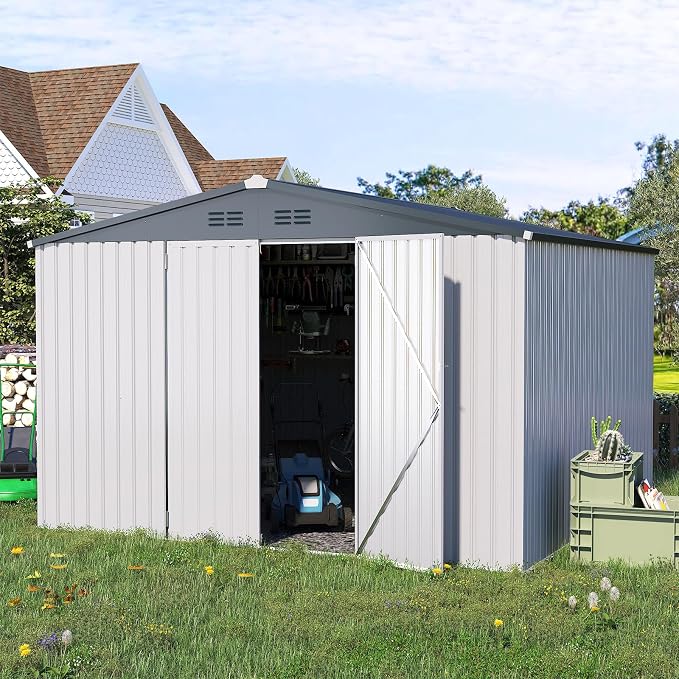 ACOJOY 10'x10' Shed, Large Metal Storage Sheds & Outdoor Clearance, Steel - Image 7