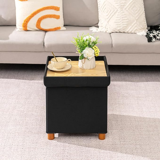 PINPLUS Storage Ottoman Cube, Linen Footrest - Image 2