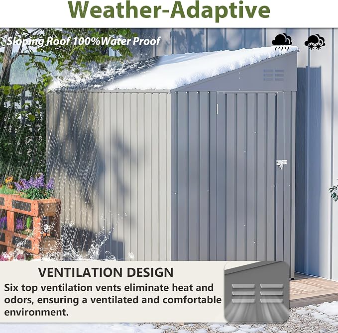 4x7 FT Outdoor Storage Shed, Lean to Lockable Metal Garden Shed Steel - Image 5