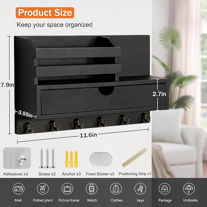 Key and Mail Holder for Wall, Mail Organizer Wall Mount - Image 6