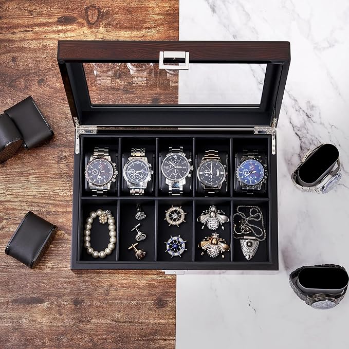 BEWISHOME Watch Box, 10-Slot Wooden Watch Case, Mens Watch Box - Image 3