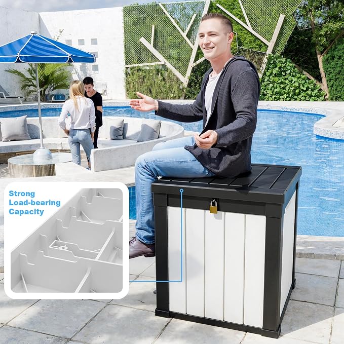 50 Gallon Resin Deck Box, Lockable Outdoor Storage Box - Image 4