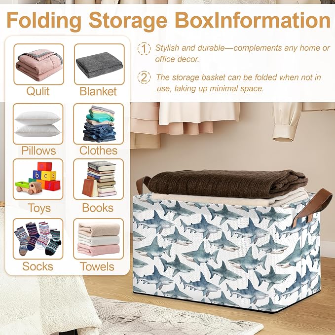 Sharks Storage Bin with Handles, Basket Storage Organizer - Image 5
