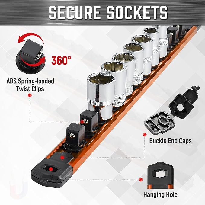ALOANES 6-Piece Magnetic Socket Organizer, Heavy Duty Aluminum Socket Rails - Image 5