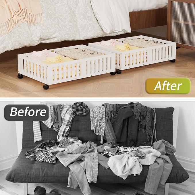 Bamboo Under Bed Storage with Wheels, Rolling Underbed Shoe Organizer Box - Image 6