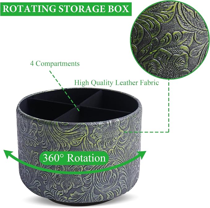 lizimandu Round Leather Art Supply Organizer, Remote Control Holder, 360 Degree - Image 3