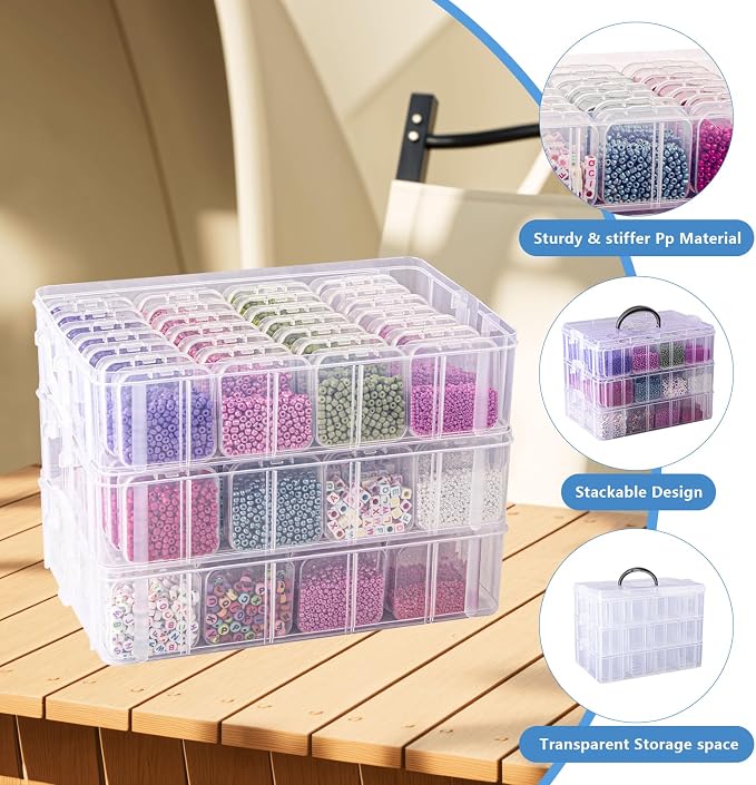 VTG Bead Organizer Box, 3-Tier Bead Storage Containers Portable Organizer and - Image 5
