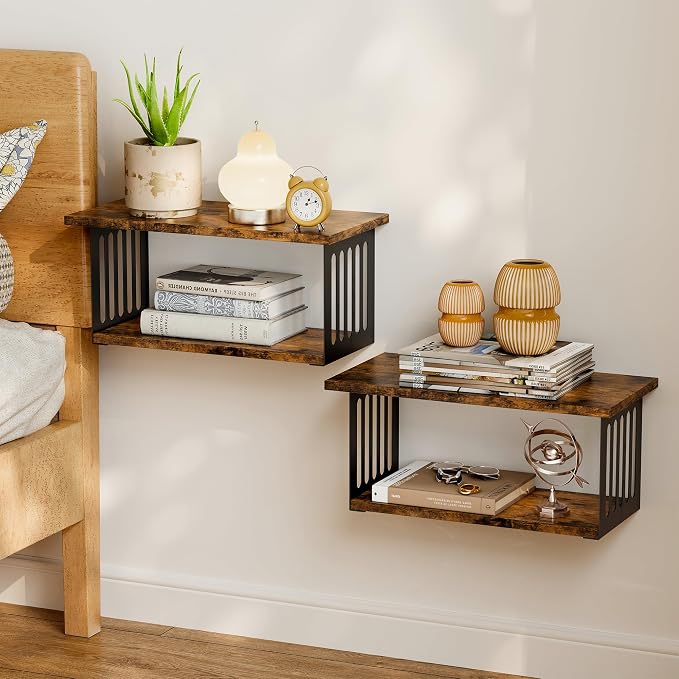 Floating Nightstand Set of 2, 2-Tier Floating Shelves Wall Mounted, Floating by Unknown