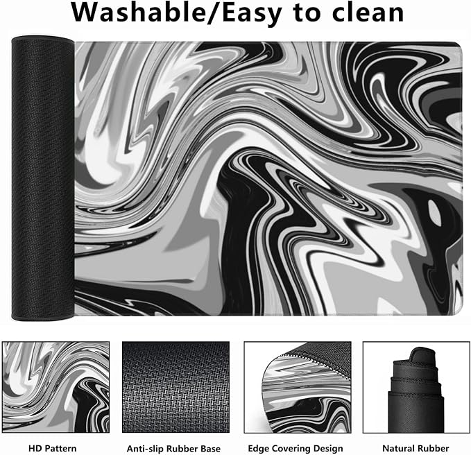 Desk Mat, Fluid Pattern Extended Gaming Mouse Pad, Large Non-Slip Rubber Base - Image 2