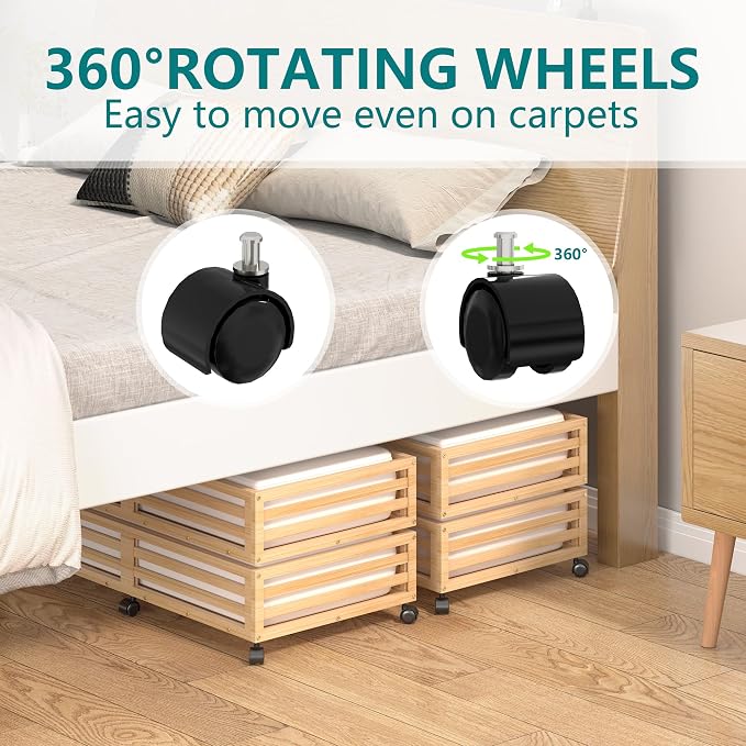 Wisuce Bamboo Under Bed Storage Containers- Underbed Organizer - Image 7