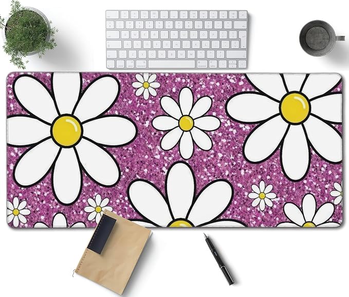 Purple Sparkling Daisy Large Mouse Pad, Flowers Gaming Desk Mat, XXL Keyboard by Unknown