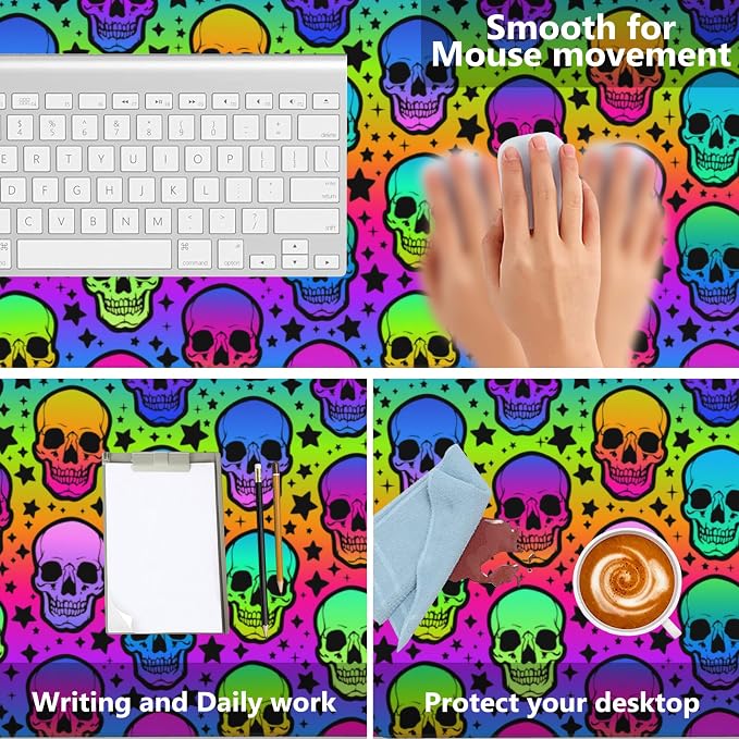 Desk Mat, Neon Skulls and Stars Extended Gaming Mouse Pad, Large Non-Slip - Image 4