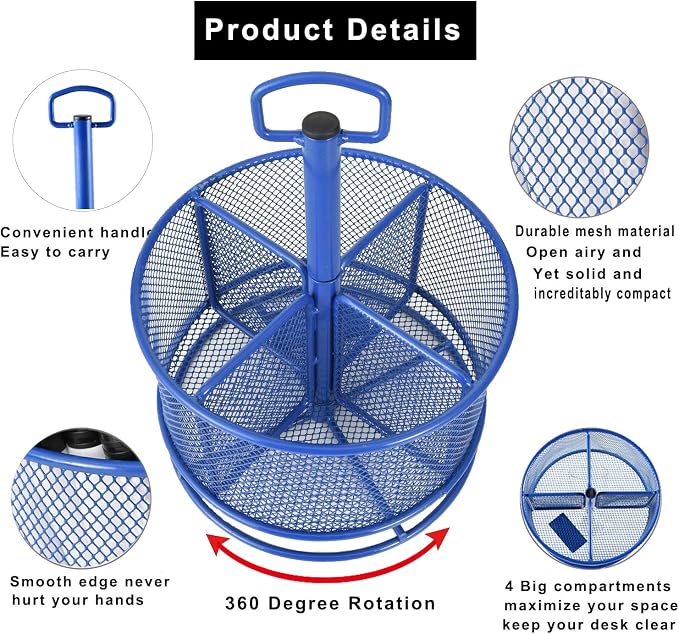 Marbrasse Mesh Desk Organizer, 360-Degree Rotating Multi-Functional Pen Holder - Image 2