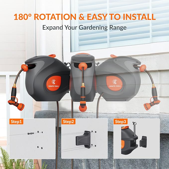Giraffe Tools BW35 Retractable Garden Hose Reel | Wall-Mounted, Automatic Rewind - Image 3