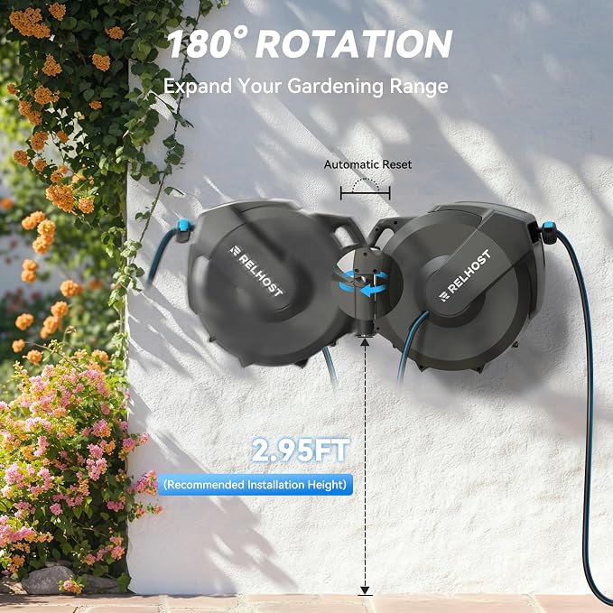 Retractable Garden Hose Reel 120 ft x 1/2 in, Heavy Duty Hose Reel Wall Mount - Image 4