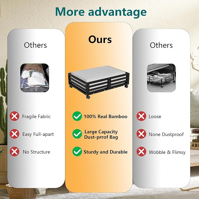 Wisuce Bamboo Under Bed Storage Containers- Underbed Organizer - Image 4