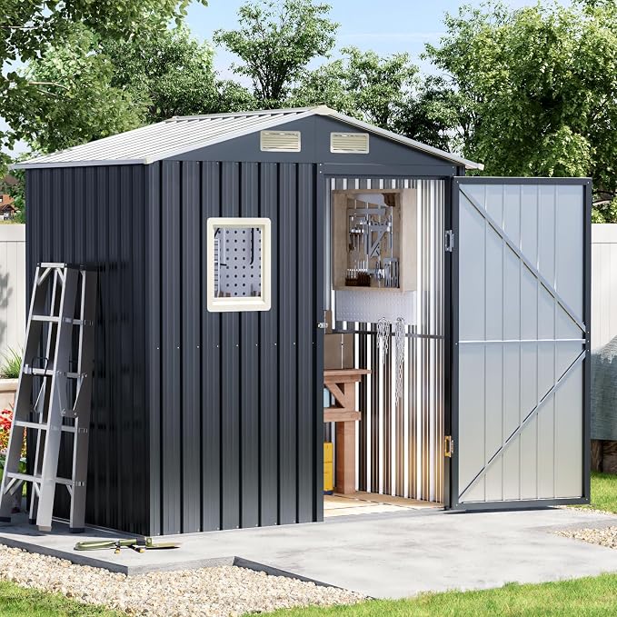 Update Version 6x4 FT Outdoor Metal Storage Shed, Single Door, 1 Clear Window by Unknown