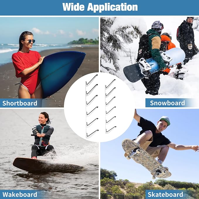 6 Board Surf Rack Wall Mount for Surfboard, Snowboard Storage Adjustable Wall - Image 7